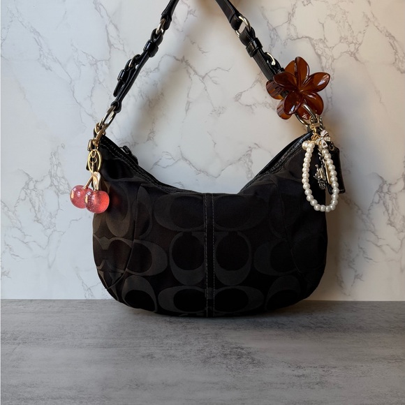 Black Coach Hobo Canvas Signature Shoulder Bag